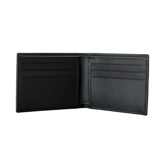 New Authentic Salvatore Ferragamo Wallet Embossed Logo Leather Bifold Black - Picture 3 of 6